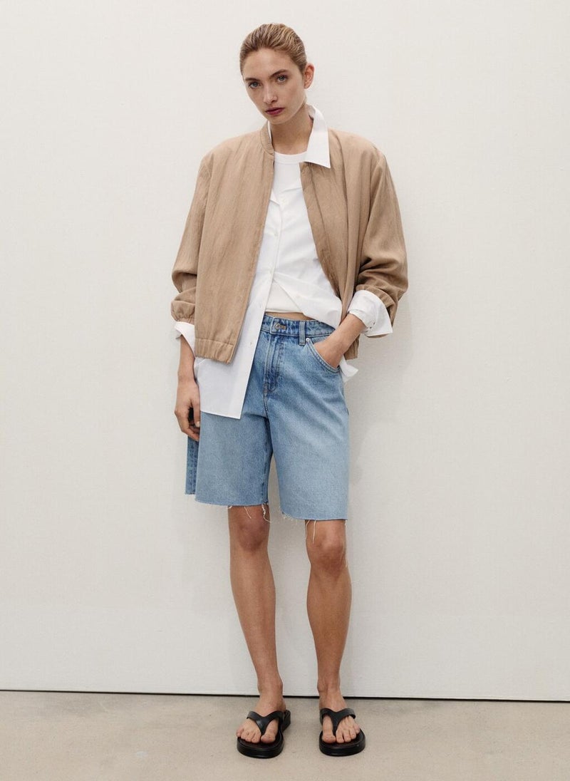 MANGO Denim Bermuda Shorts With Frayed Hem  - Image 4
