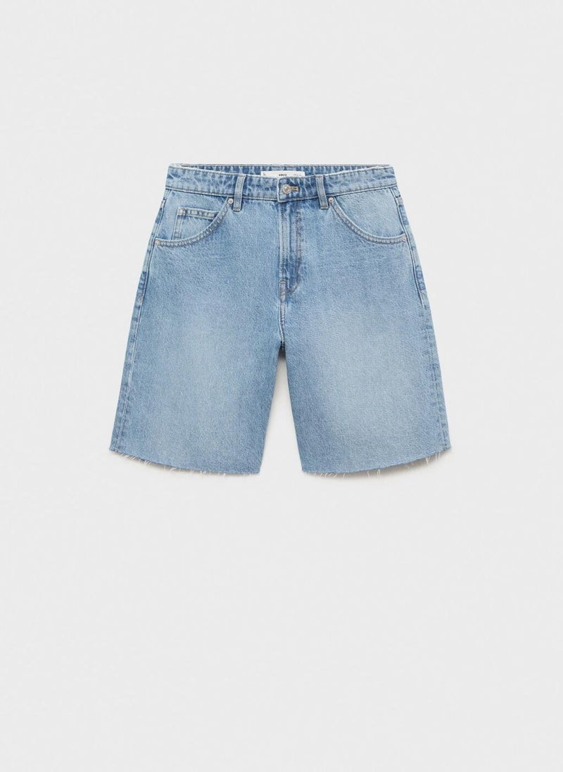 MANGO Denim Bermuda Shorts With Frayed Hem  - Image 5