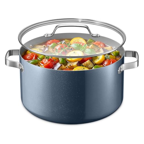 BAKKENMASTER Bakken 12.5 Quart Ceramic Coated Stock Pot with Lid, Easy Clean Nonstick Pot, Tempered Glass Lid, Riveted Stainless Steel Handles, Oven Safe Up To 500°F, PTFE & PFAS Free, All Stove Compatible, Blue - Image 1