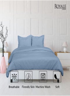 Royale Royale Lake Blue Duvet Cover Twin Size - Washed Duvet Cover Set, 2 Piece Double Brushed Duvet Covers with Button Closure & Corner Ties - 1 Duvet Cover 68x90 inches and 1 Pillow Shams - Comforter Cover  - Image 3
