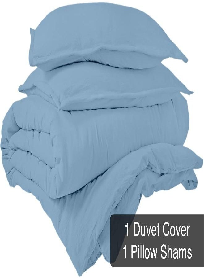 Royale Royale Lake Blue Duvet Cover Twin Size - Washed Duvet Cover Set, 2 Piece Double Brushed Duvet Covers with Button Closure & Corner Ties - 1 Duvet Cover 68x90 inches and 1 Pillow Shams - Comforter Cover  - Image 2
