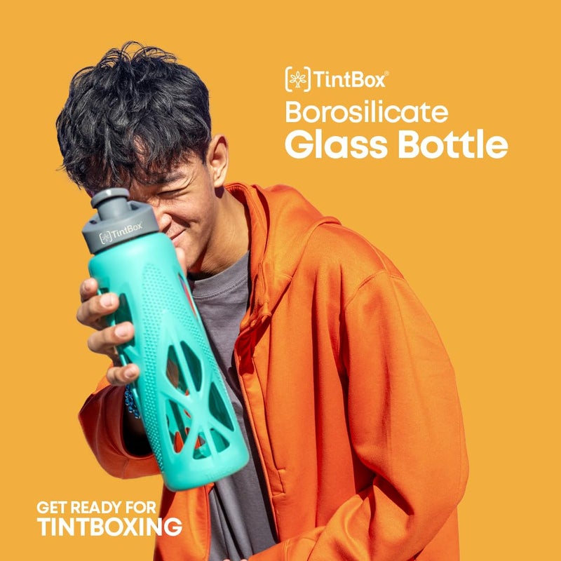 TintBox Glass Water Bottle with Protective Silicone Cover | Glass Water Bottle for Fridge, Home, Office, Gym, Travel | BPA Free | Lightning Grey & Cool Green (750 Ml)- Pack of 2 - Image 5