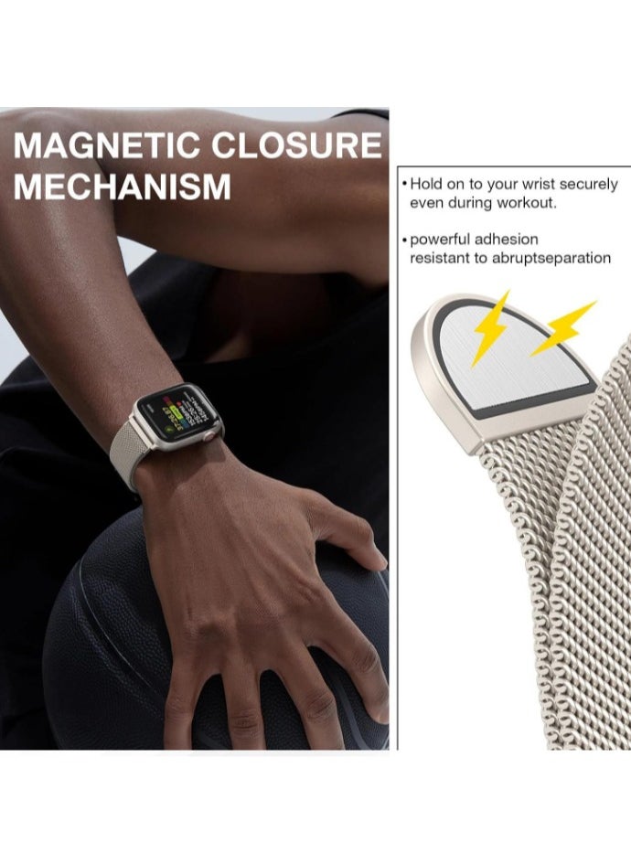 Youque Compatible with Apple Watch Band Series 10, Ultra 2, SE, Ultra 9 8 7 6 5 4  42mm 44mm 45mm 46mm 49mm Women and Men, Stainless Steel Mesh Loop Magnetic Clasp Replacement for iWatch Bands  - Image 4