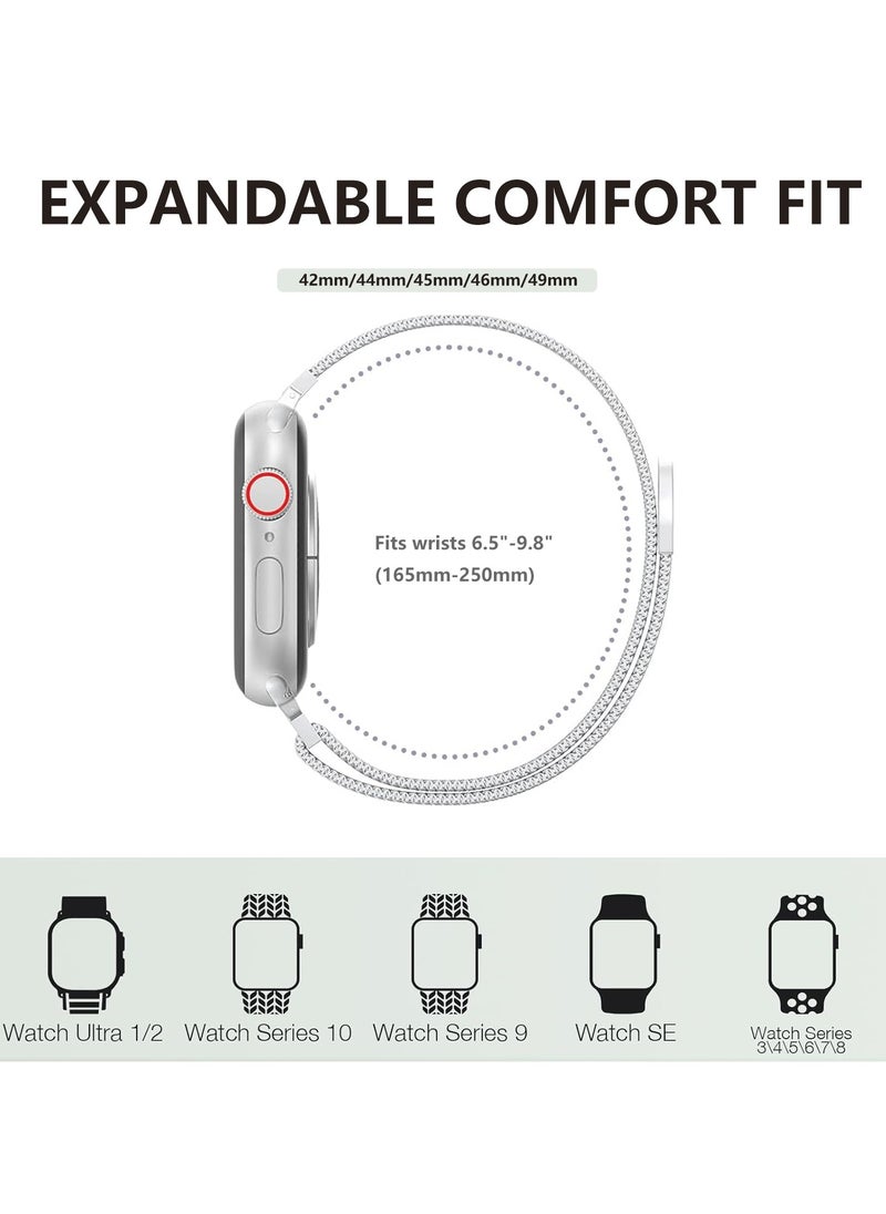 Youque Compatible with Apple Watch Band Series 10, Ultra 2, SE, Ultra 9 8 7 6 5 4  42mm 44mm 45mm 46mm 49mm Women and Men, Stainless Steel Mesh Loop Magnetic Clasp Replacement for iWatch Bands  - Image 2