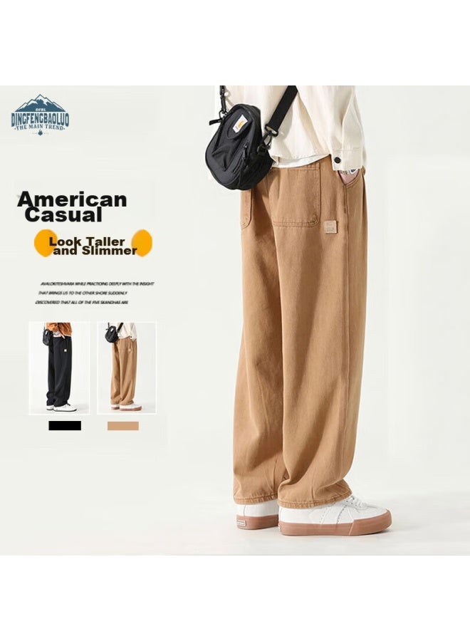 Dingfengbaoluo Casual Trousers, Trendy Loose Straight-leg Pants, Autumn And Winter Wide-leg Cargo Pants For Men, Hk9208, Khaki, 3XL - Image 1