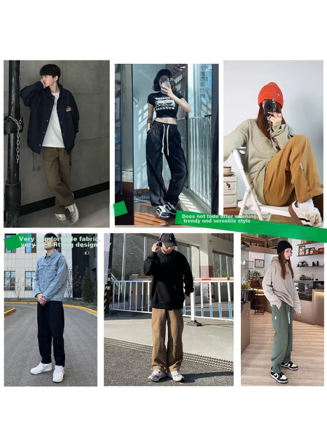 Dingfengbaoluo Casual Trousers, Trendy Loose Straight-leg Pants, Autumn And Winter Wide-leg Cargo Pants For Men, Hk9208, Khaki, 3XL - Image 4