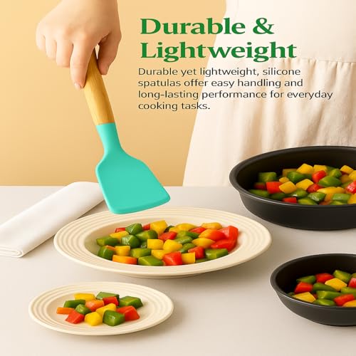 Sakoraware Silicone Spatula Set with Wooden Handle Kitchen Tools Mixing | Serving Cooking Spoon | Turner | Soup Ladle | Non-Stick | BPA Free Kitchen Tools Set of 3 (Black) - Image 2
