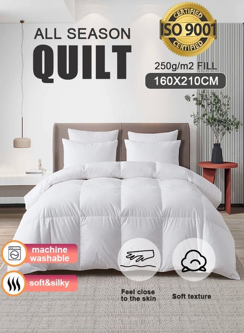 Duvet, 210 x 160 cm Single Duvet Insert, Quilted All Season Comforter, Soft White Quilt