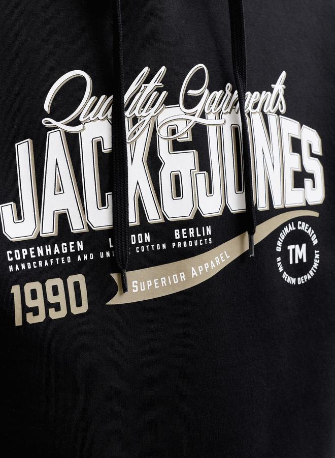 JACK & JONES Black Pullover Hoodie with Logo Print - Image 3