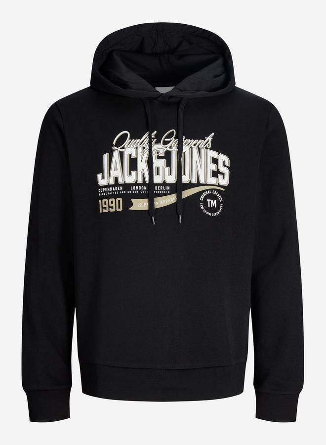 JACK & JONES Black Pullover Hoodie with Logo Print - Image 1