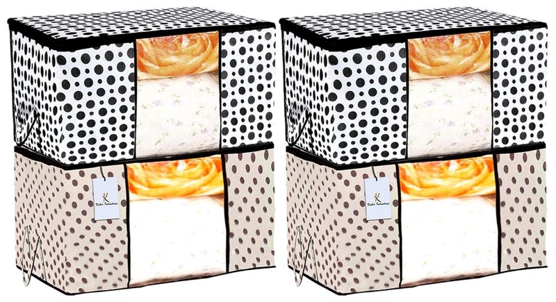 Kuber Industries Polka Dot Design 4 Piece Non Woven Fabric Underbed Storage BagCloth OrganiserBlanket Cover with Transparent Window Cream White CTKTC041090 - Image 1