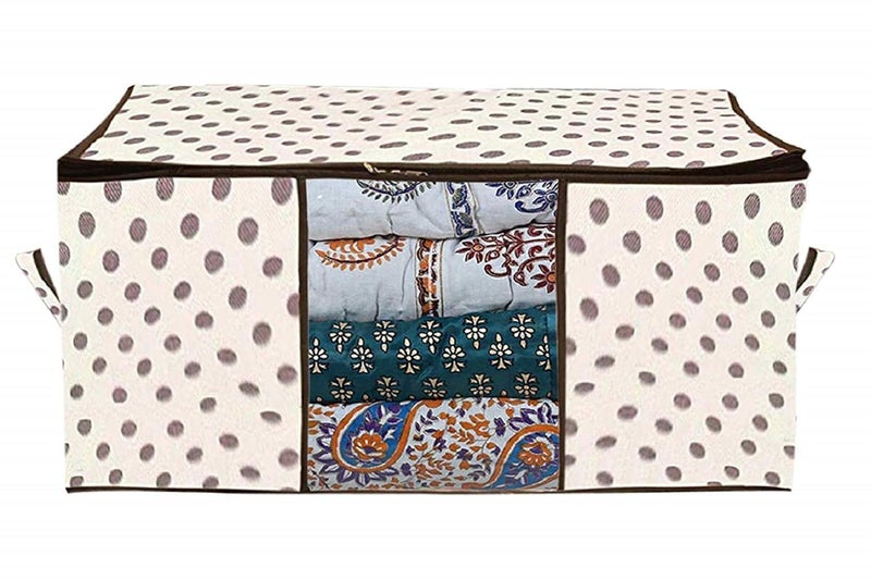 Kuber Industries Polka Dot Design 4 Piece Non Woven Fabric Underbed Storage BagCloth OrganiserBlanket Cover with Transparent Window Cream White CTKTC041090 - Image 4