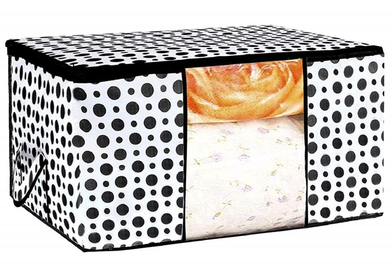 Kuber Industries Polka Dot Design 4 Piece Non Woven Fabric Underbed Storage BagCloth OrganiserBlanket Cover with Transparent Window Cream White CTKTC041090 - Image 5