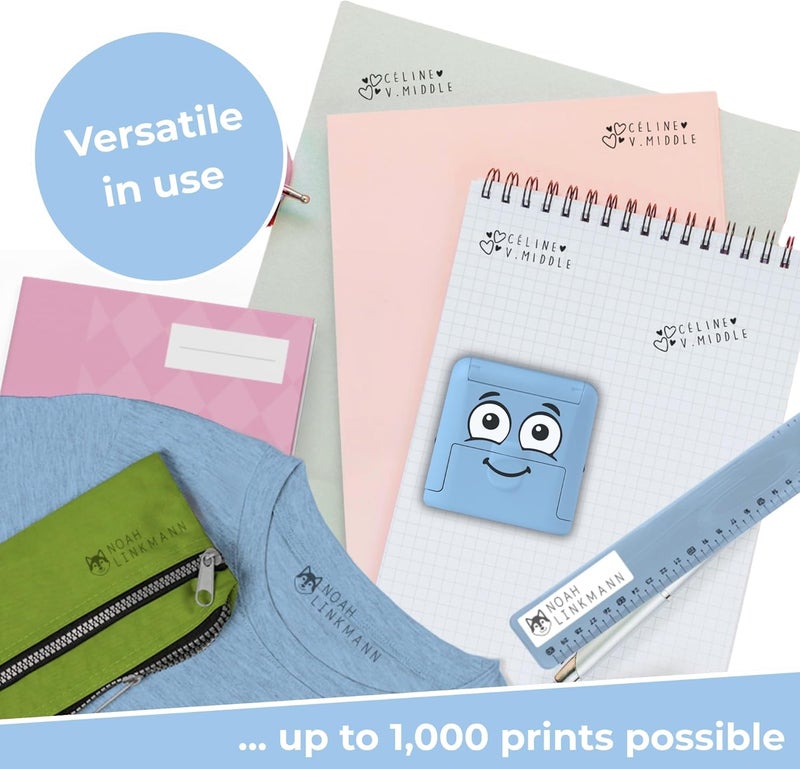Colop MARKY C166666 Stamp Set in Light Blue, with Black Ink for Labelling Various Items and Clothes, Includes Interchangeable Stamp, Tweezers and Sticker, Blue - Image 5