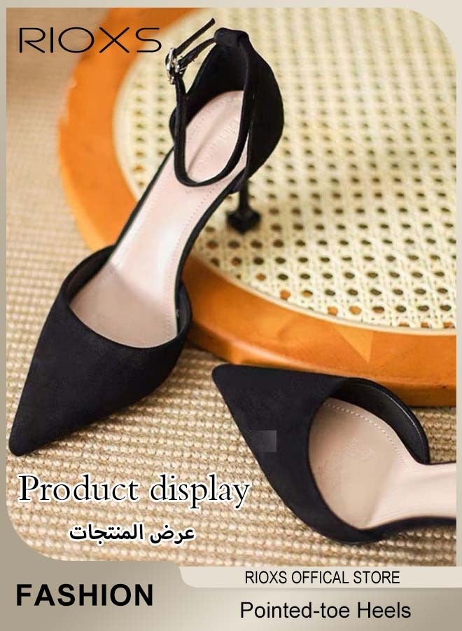 RIOXS Pointed Toe Heels for Women Adjustable Buckle Ankle Strap Classic Elegant Pumps 6cm Heel Ladies Dress Shoes for Parties Weddings Proms Dates and Everyday Wear - Image 2