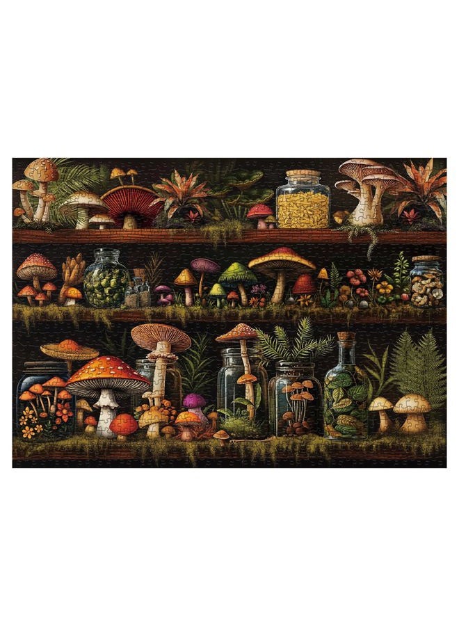 IdeaBazar Beautiful Mushroom Bookshelf Puzzles for Adults 1000 Pieces Nature, Colorful Plant Bottle Art Jigsaw Puzzles, Pretty Scenic Painting Fantasy Puzzle - Image 2