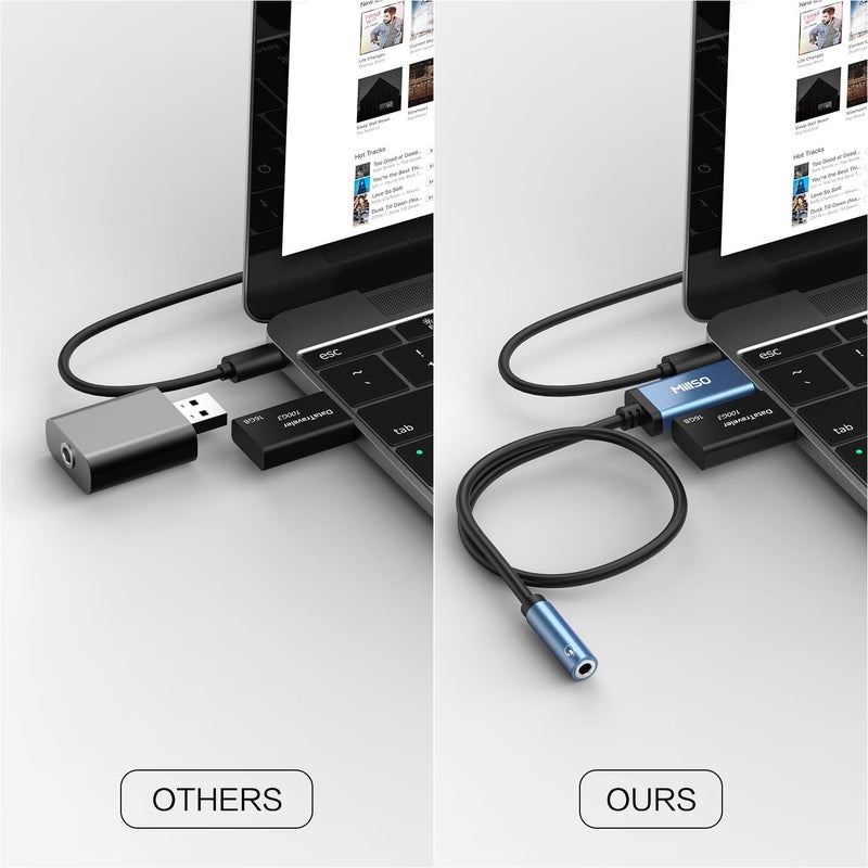 MillSO USB to 3.5mm Audio Jack Adapter, Sapphire Blue TRRS USB to AUX Audio Jack External Stereo Sound Card for Headphone, Speaker, PS4, PC, Laptop, Desktops - 3 Feet - Image 4