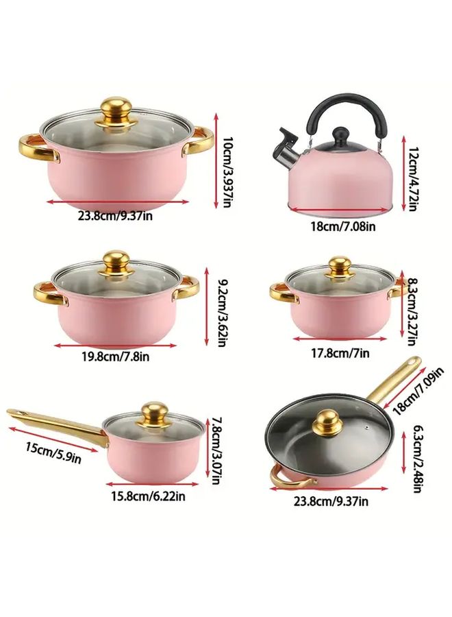 Pink Stainless Steel Nonstick Cookware Set 18pcs Induction Cookware Kit - Image 3