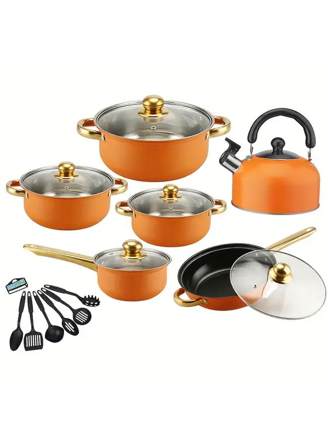 Pink Stainless Steel Nonstick Cookware Set 18pcs Induction Cookware Kit - Image 1