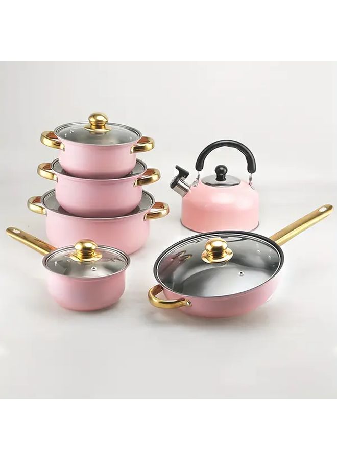 Pink Stainless Steel Nonstick Cookware Set 18pcs Induction Cookware Kit - Image 5