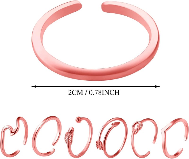 klarako 6Pcs Arrow Knot Wave Rings for Women Adjustable Knuckle Rings for Women 14K Gold Silver Stackable Finger Rings Open Rings for Teen Girls - Image 2