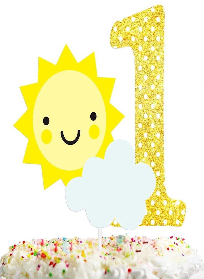 LETLIMIT Gold Glitter Sun Cloud 1 Cake Topper One Year Old Theme Decor Supplies Baby Show Girls Boys Happy Birthday Party Decorations - Image 1