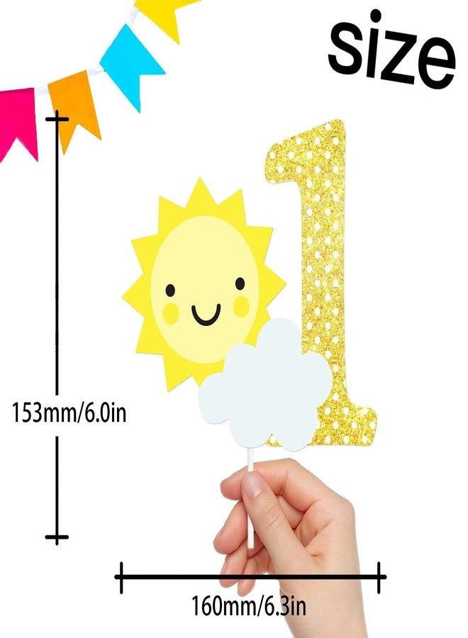 LETLIMIT Gold Glitter Sun Cloud 1 Cake Topper One Year Old Theme Decor Supplies Baby Show Girls Boys Happy Birthday Party Decorations - Image 2