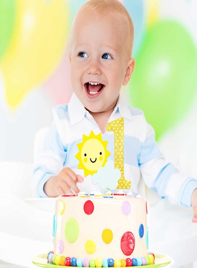 LETLIMIT Gold Glitter Sun Cloud 1 Cake Topper One Year Old Theme Decor Supplies Baby Show Girls Boys Happy Birthday Party Decorations - Image 3