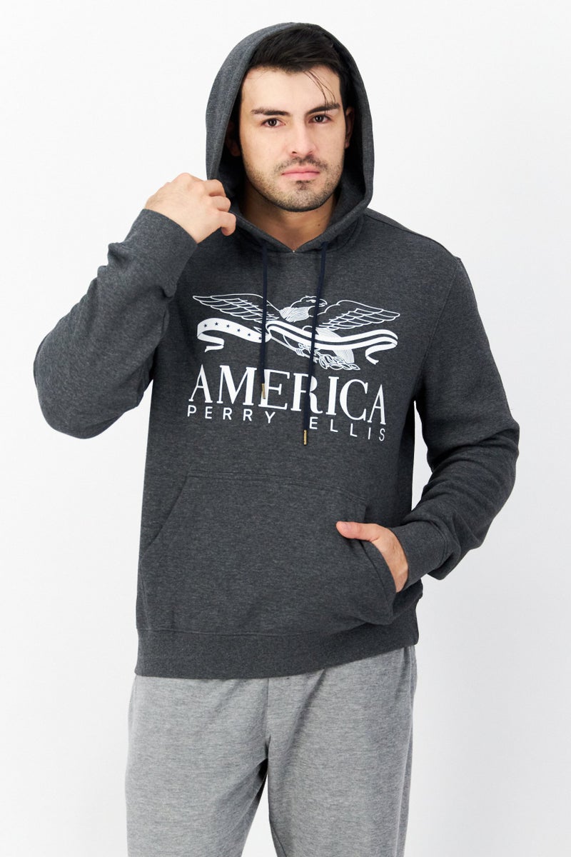 PERRY ELLIS سويت شيرت مع قبعة للرجال، فحم - Image 1
