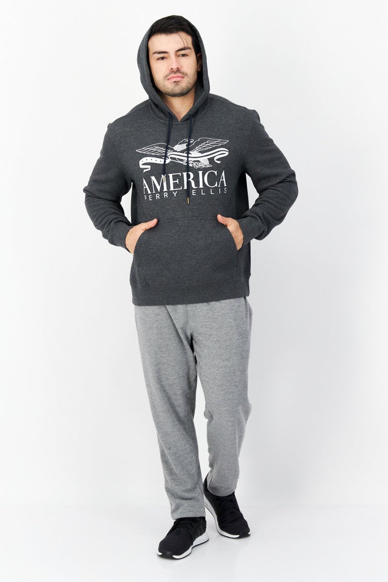 PERRY ELLIS Men Graphic Hooded Sweatshirt, Charcoal - Image 4