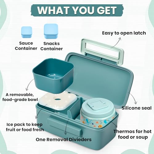 PIQUEBAR Bento Lunch Box for Kids with Thermo Ice Pack Lunch Food Container Insulated Bag, 18oz Plastic Sport Water Bottle for Kid Girls Boys - Image 2