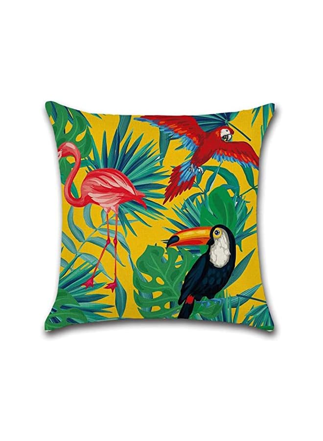 The Bros Throw Pillow Covers Green Cushion Covers Leaf, Tropical linen pillow covers with flamingo, Pack of 4 square jungle throw pillowcase, For sofa, couch, bedroom outdoor cushions 45 cm x 45 cm - Image 3