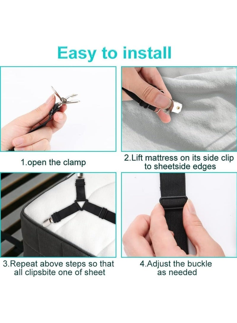 Black Bed Sheet Clips - 8-Way Elastic Fitted Sheet Straps  Mattress Holders  - Image 5