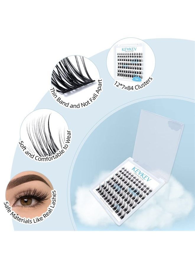 KevKev Lash Clusters 84 Pcs Cluster Lashes Eyelash Clusters DIY Cluster Eyelash Extensions Individual Lashes Thin Band & Soft (Fair,C-8-16mix)  - Image 2