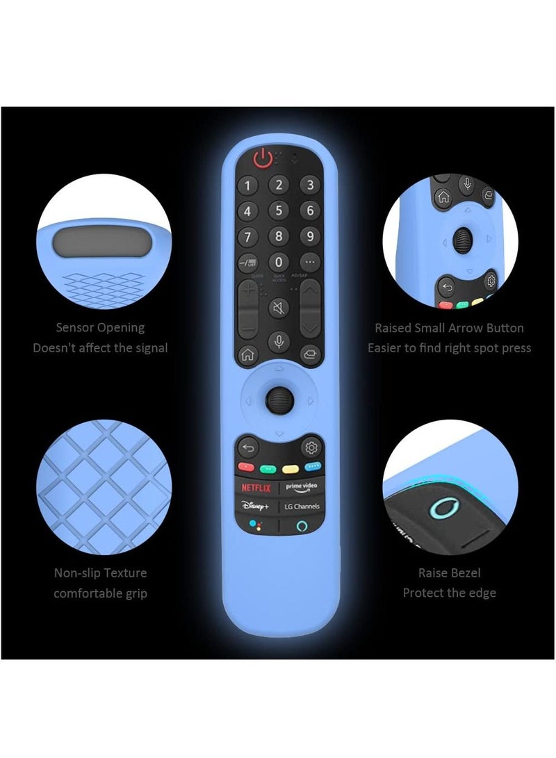 MR21GC Remote Cover Replacement for LG AN-MR21GA / AN-MR21GC Magic Remote Control w/NFC (2021) Blue Silicone Case Skin Glow in The Dark  - Image 3
