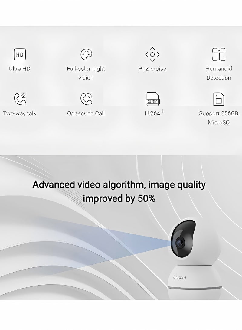 Closeli Smart Security Camera, 3MP Home Security Camera,Baby Monitoring Camera,1080P Ultra HD Wi-Fi Surveillance Camera,One-Click Call, Smart Tracking, Intelligent Alarm Modes, Two-Way Audio, Motion Detection, Privacy Protection, Night Vision,PTZ Camera - Image 2