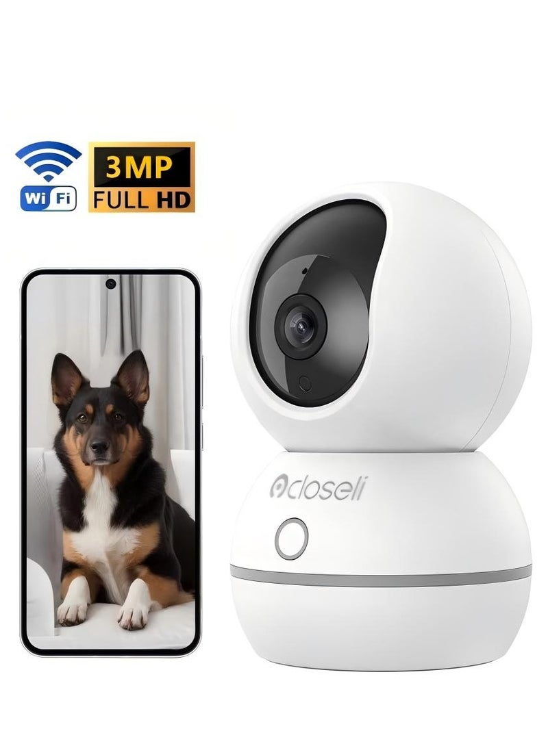 Closeli Smart Security Camera, 3MP Home Security Camera,Baby Monitoring Camera,1080P Ultra HD Wi-Fi Surveillance Camera,One-Click Call, Smart Tracking, Intelligent Alarm Modes, Two-Way Audio, Motion Detection, Privacy Protection, Night Vision,PTZ Camera - Image 1