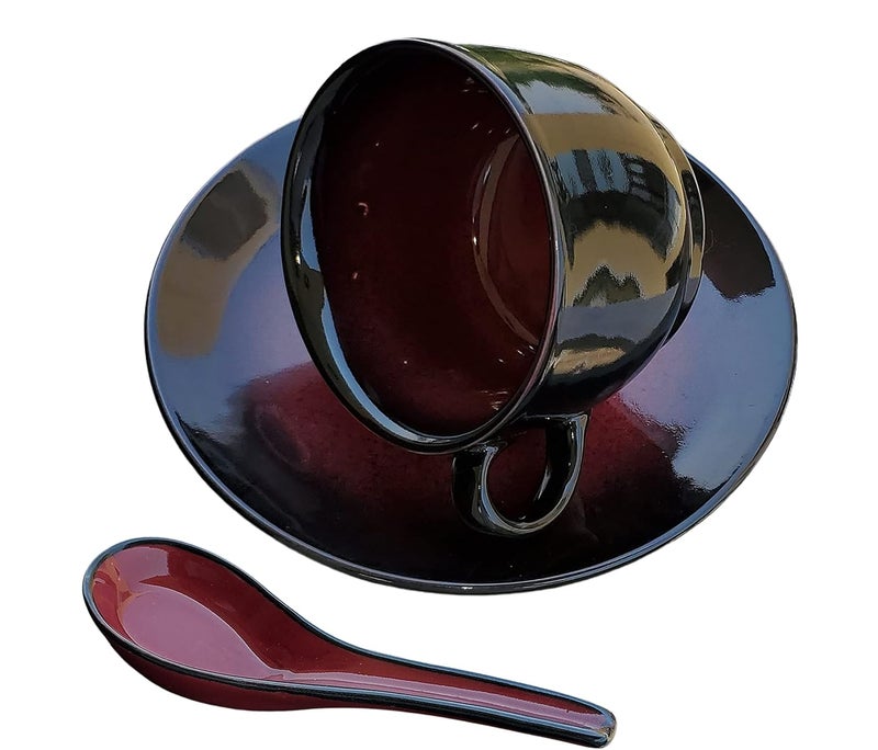 Pure Source India Handprinted Multicolor Soup Bowl with Plate and Spoon Set of 1