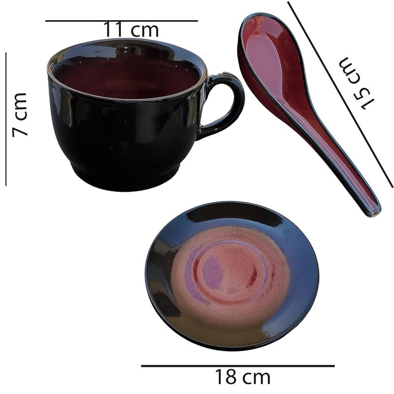 Pure Source India Handprinted Multicolor Soup Bowl with Plate and Spoon Set of 1