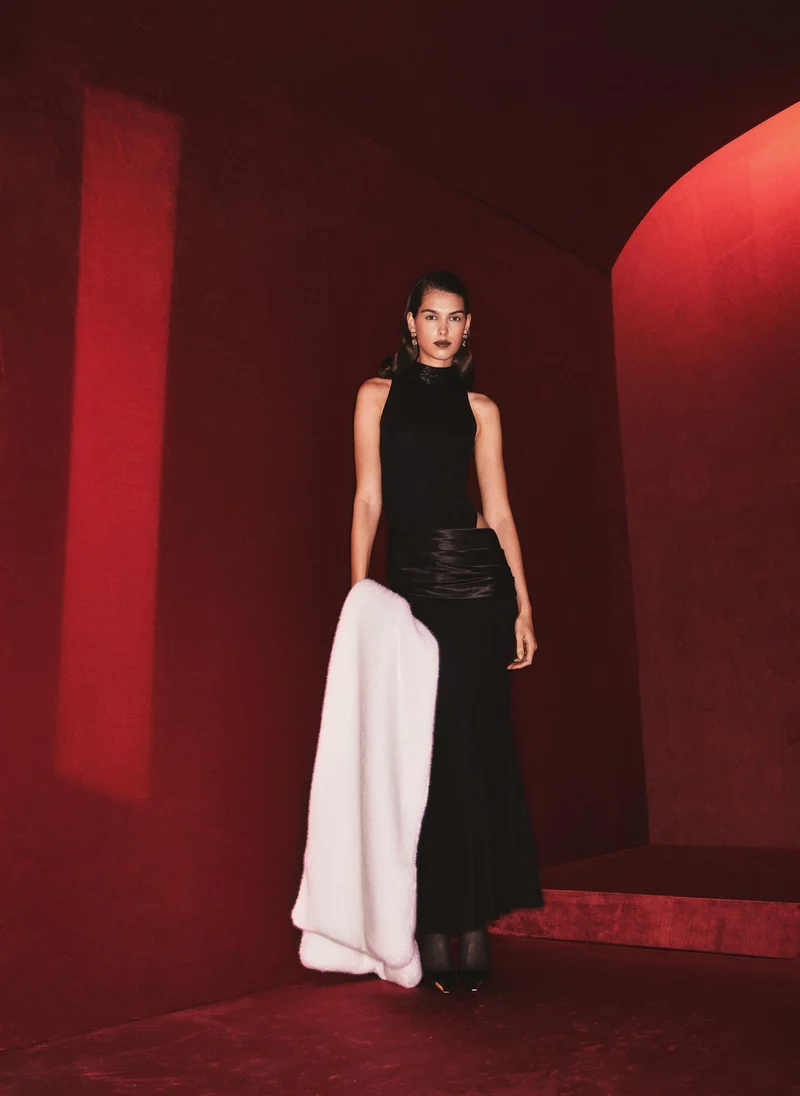 Lichi Maxi dress with satin skirt and side slit