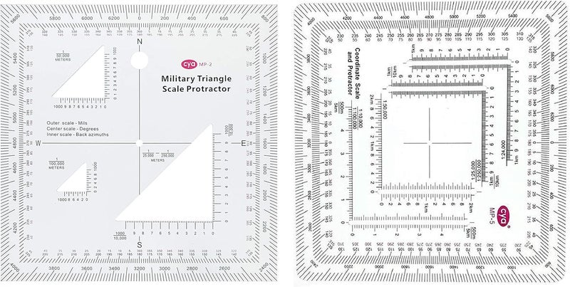 Gotical Military UTM/MGRS Coordinate Scale Map Reading and Land Navigation Topographical Map Scale, Protractor and Grid Coordinate Reader Pairs with Compass and Pace Counter Beads - Image 1