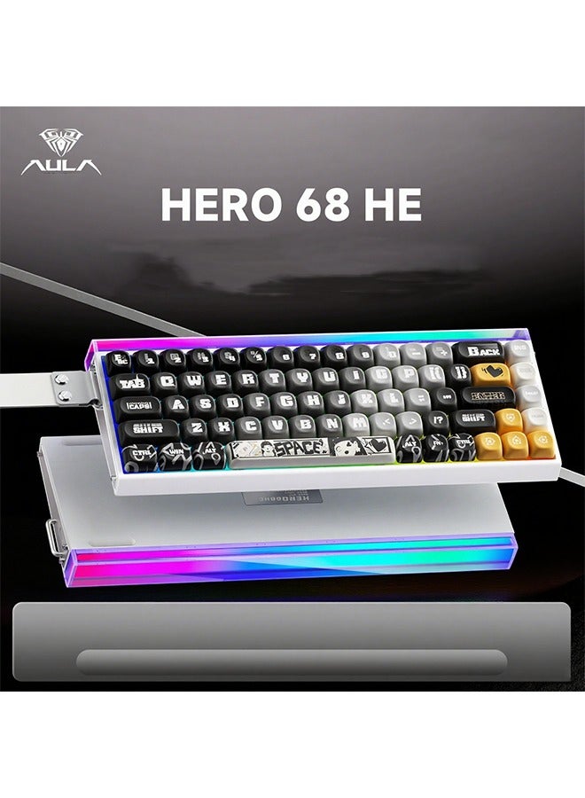 AULA HERO 68 HE 60% Gaming Keyboard Wired, Hall Effect Magnetic Switch Keyboard with Adjustable Actuation, Rapid Trigger Mode, 8K Hz Polling Rate, 0.125ms Latency,Side Printed PBT Keycaps, RGB Backlit
