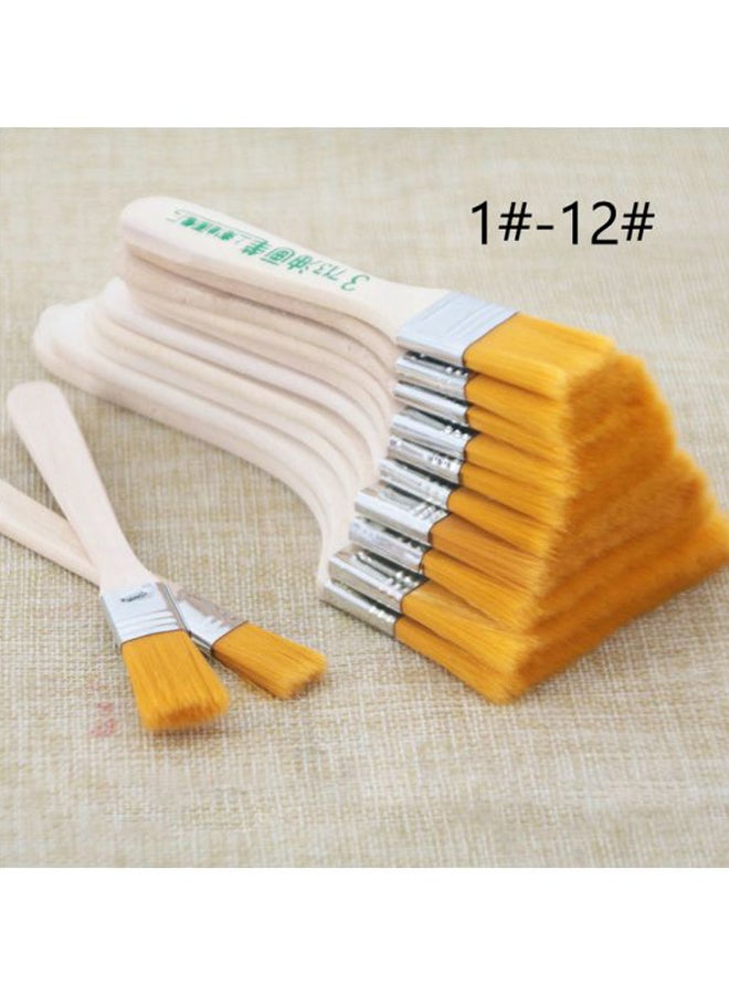 Loquat Pack Of 12 Flat Nylon Hair Wooden Painting Brush Orange/Beige - Image 4