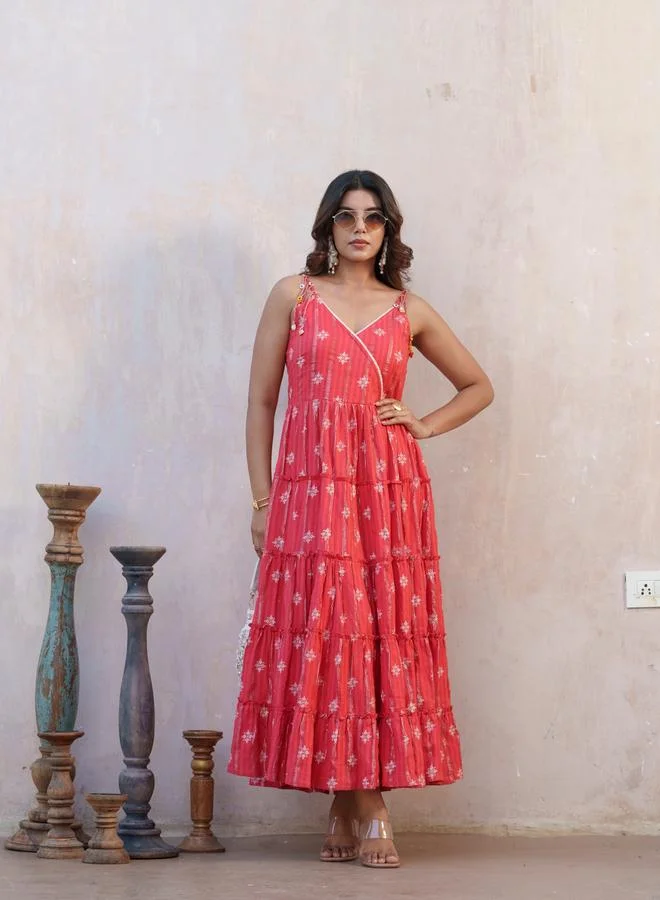 DW DW Printed Cotton A-Line Strappy Maxi Dress