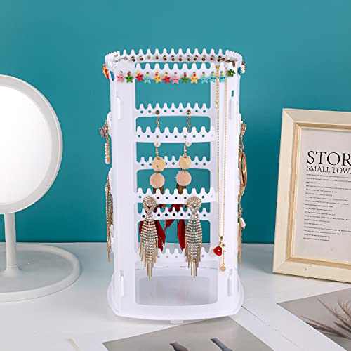 Sooyee White Earring Organizer 360 Rotating Earring Holder 4 Tiers Jewelry Rack Display Classic Stand 156 Holes and 160 Grooves for Necklaces Earrings Piercings - Image 3