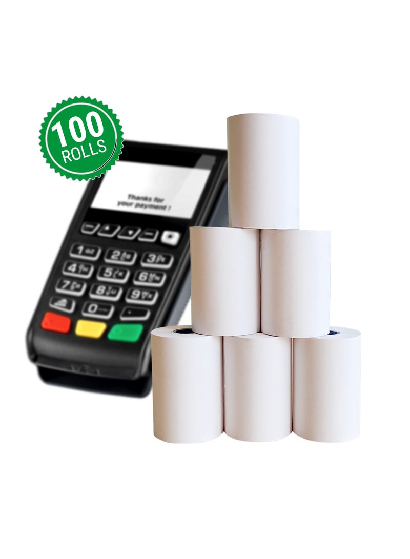 Abulhoul Printing Press LLC ABULHOUL Thermal POS Receipt Paper Roll 57x40mm 100pcs Roll Thermal Receipt Cash Register Roll Compatible with PDQ POS EPOS EFTPOS Credit Card Machine Verifone Barclays Ingenico iCT200 iCT220 iCT250 i - Image 1