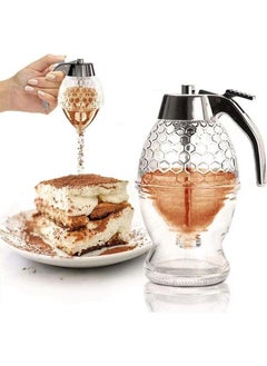 Honey Dispenser No Drip Plastic,Maple Syrup Dispenser Plastic,Comb Shaped Honey Pot,Honey Jar with Stand and Bee Decor