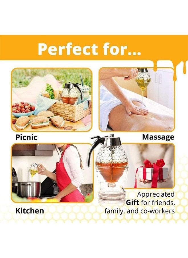 Arabest - Honey Dispenser No Drip Plastic,Maple Syrup Dispenser Plastic,Comb Shaped Honey Pot,Honey Jar with Stand and Bee Decor - Image 1