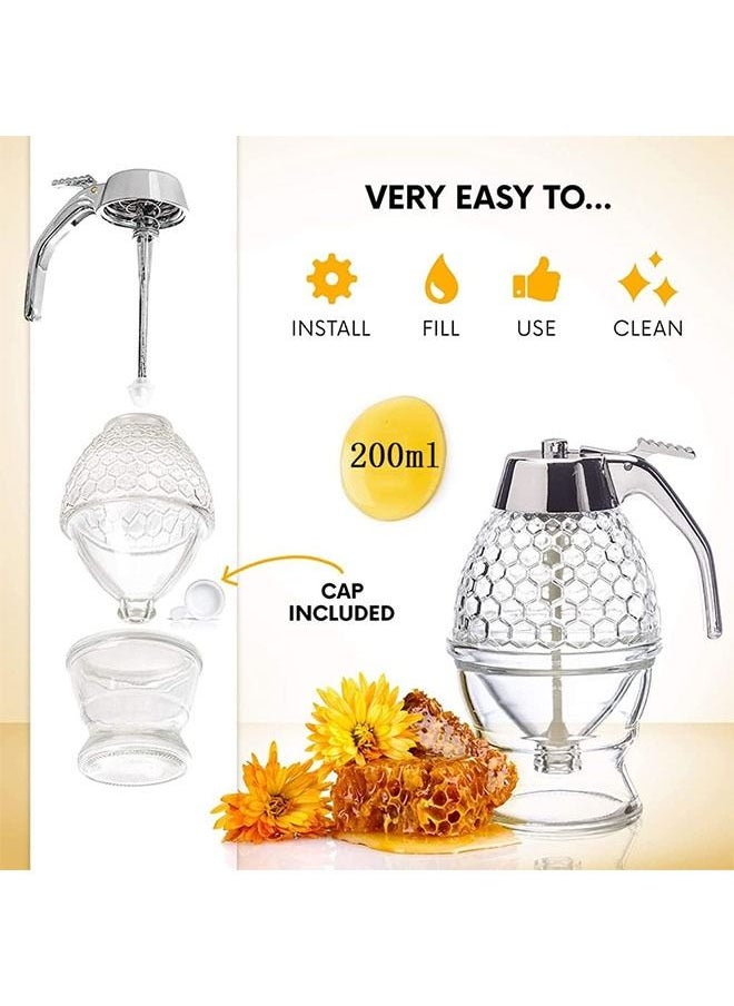 Arabest - Honey Dispenser No Drip Plastic,Maple Syrup Dispenser Plastic,Comb Shaped Honey Pot,Honey Jar with Stand and Bee Decor - Image 1