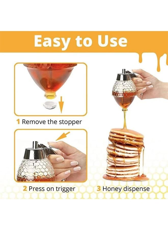 Arabest - Honey Dispenser No Drip Plastic,Maple Syrup Dispenser Plastic,Comb Shaped Honey Pot,Honey Jar with Stand and Bee Decor - Image 1